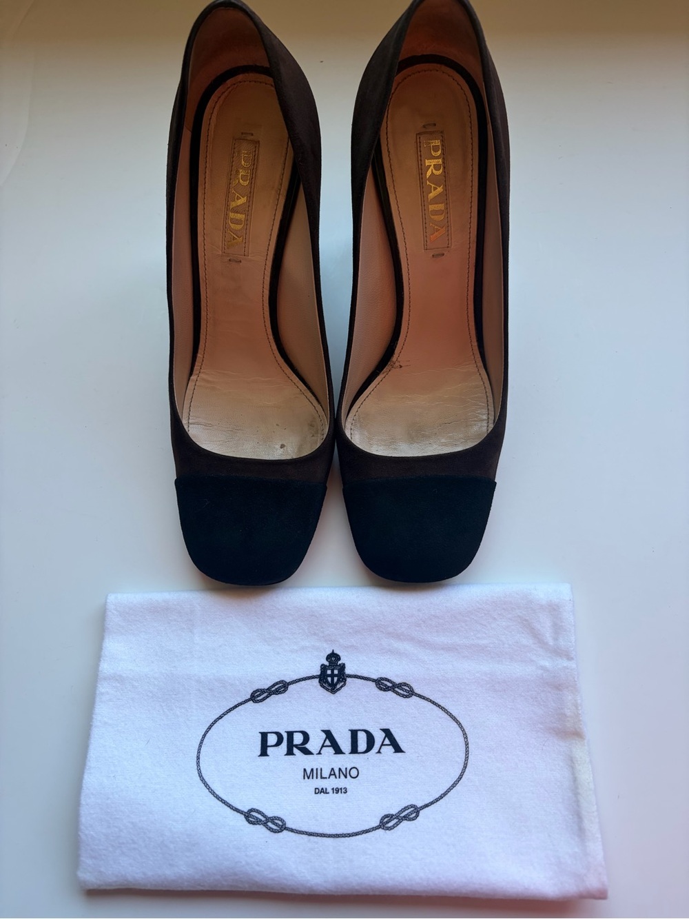 PRADA size 38 Women’s Black/Brown Suede Ballet Pumps